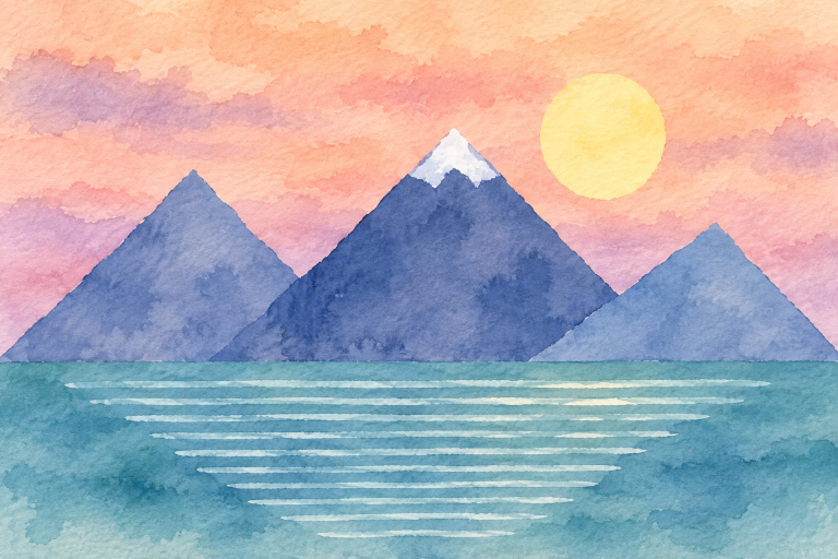 ChatGPTが生成した山と湖の水彩画